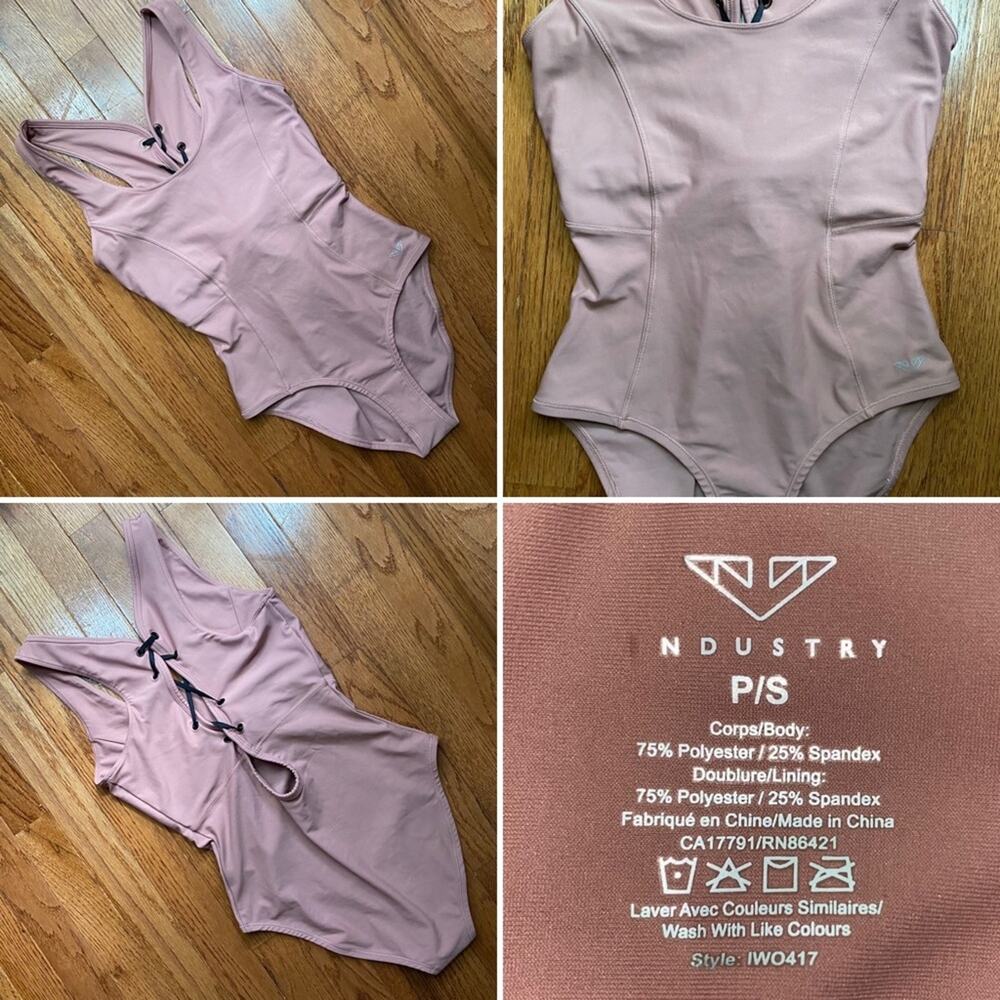 Industry $120 One Piece Lace Up Pink Womens Swimsuit IWO417 sz Small EUC